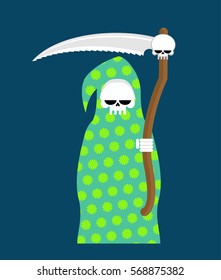 Grim Reaper in pajamas. Death in color hood. Cloak flowers pattern