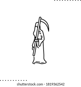 grim Reaper, a personification of death in the form of a cloaked skeleton wielding a large scythe. The end of life vector icon in outline
