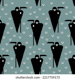 Grim Reaper Pixel art Pattern seamless. 8 bit Death Backgroundl. pixelated Vector texture