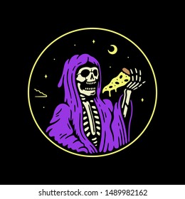 GRIM REAPER WITH PIZZA SLICE COLOR BLACK BACKGROUND