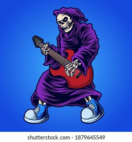 Grim reaper playing guitar vector illustration