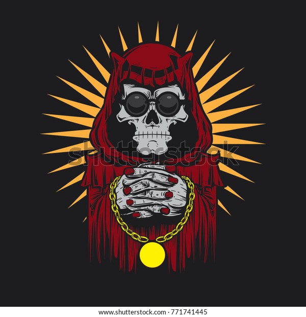 Grim Reaper Praying Vector Cartoon 库存矢量图（免版税）771741445
