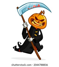 Grim Reaper Pumpkin Head Cartoon Character Stock Vector (Royalty Free ...