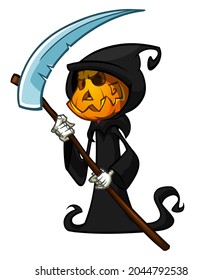 Grim Reaper Pumpkin Head Cartoon Character Stock Vector (Royalty Free ...