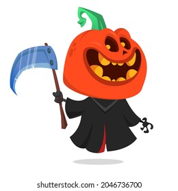 Grimmige Kürbiskopffigur mit Schimmer. Halloween Jack oder Laternengrafik Design für Partyeinladung oder Poster. Vektorgrafik einzeln
