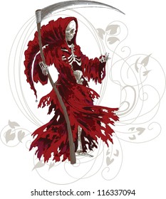 Grim Reaper in red cloak with scythe