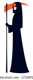Grim reaper with a red scythe, a death character, vector illustration.