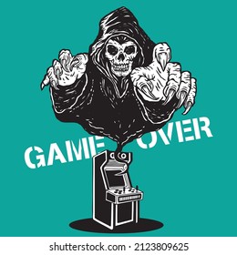 Grim Reaper Retro Game Arcade Game Over Illustration