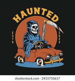 Grim Reaper Ride a Car Toys, T-shirt Design