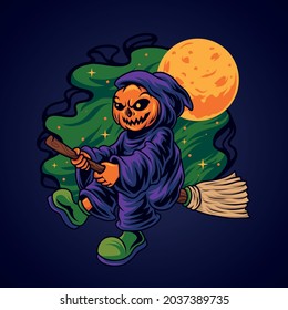 Grim reaper riding a broom halloween