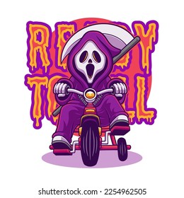 Grim reaper riding on bike illustration