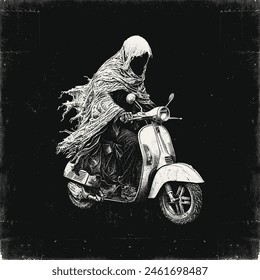 Grim Reaper Riding Scooter Vector Illustration By Agxng