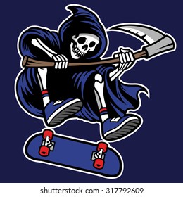 grim reaper riding skateboard