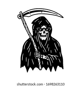 GRIM REAPER WITH SCYTHE BLACK WHITE BACKGROUND