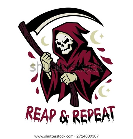 Grim Reaper with Scythe Dark Halloween Horror Vector Illustration