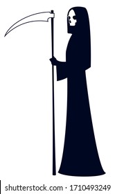 Grim reaper with a scythe, a death character, black and white colours, vector illustration.