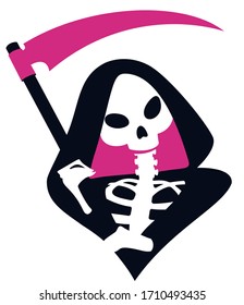 Grim reaper with a scythe, a death character, black and pink colours, vector illustration.