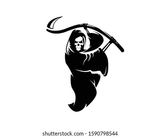 Grim Reaper with Scythe Illustration with Silhouette Style