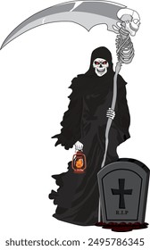 Grim Reaper With Scythe And Lantern Vector