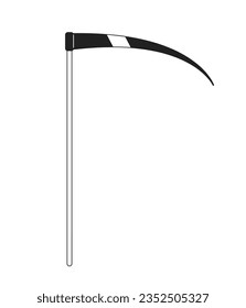 Grim Reaper scythe monochrome flat vector object. Grass mowing tool. Nightmare scythe. Editable black and white thin line icon. Simple cartoon clip art spot illustration for web graphic design