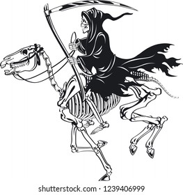 Grim Reaper With Scythe Riding Skeleton Horse