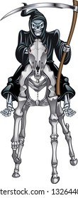 Grim Reaper With Scythe Riding Skeleton Horse


