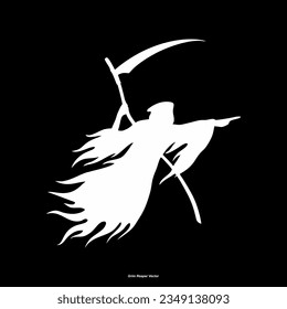 Grim Reaper silhouette. Angel of Death. death taker. Image of death in black clothes with a scythe in the center, black hood. Grim reaper in the fog. Depression, despair, fear, fear, mysticism. vector