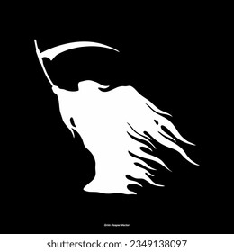 Grim Reaper silhouette. Angel of Death. death taker. Image of death in black clothes with a scythe in the center, black hood. Grim reaper in the fog. Depression, despair, fear, fear, mysticism. vector