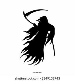 Grim Reaper silhouette. Angel of Death. death taker. Image of death in black clothes with a scythe in the center, black hood. Grim reaper in the fog. Depression, despair, fear, fear, mysticism. vector