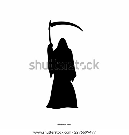 Grim Reaper silhouette. Angel of Death. death taker. Image of death in black clothes with a scythe in the center, black hood. Grim reaper in the fog. Depression, despair, fear, fear, mysticism. vector