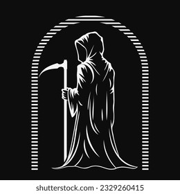 Grim reaper silhouette. Black and white vector illustration