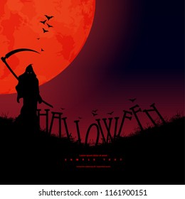 Grim Reaper Silhouette for Halloween Layout, Design Cover. Modern and Abstract Background. Stock Vector Illustration. Minimalist Creative Design Concept.