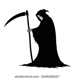 Grim reaper silhouette holding scythe halloween.