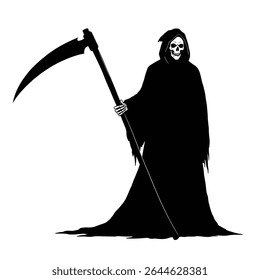 Grim reaper silhouette holding scythe halloween death.