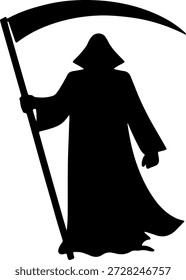 Grim reaper silhouette holding a sharp scythe