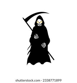 Grim Reaper silhouette illustration. Halloween death character with lighting eyes