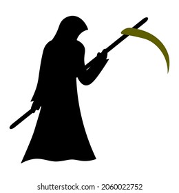 Grim Reaper. Silhouette. Una entidad paranormal en una bata encapuchada. La muerte ha llegado a tomar el alma. Ilustración vectorial. 