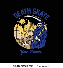 Grim reaper skate vintage illustration.