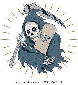 grim reaper with skateboard spooky
