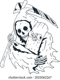 grim reaper with skateboard spooky