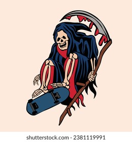 Grim Reaper Skeatboard Tattoo Old School