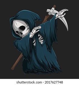 Grim reaper skeleton doing dabbing dance, Halloween character dab movement