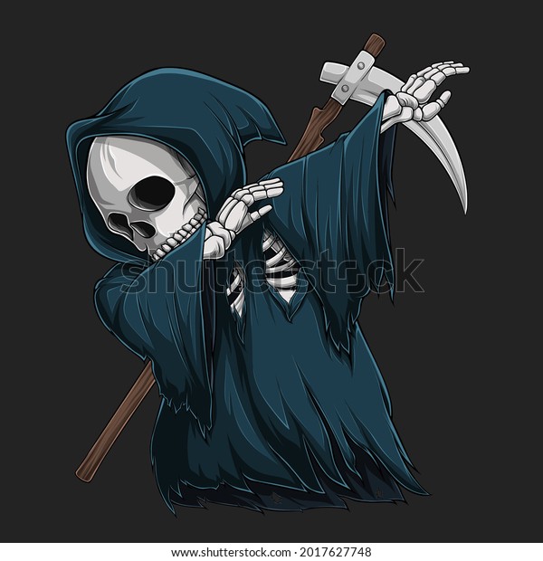 Grim reaper skeleton doing dabbing dance,\
Halloween character dab\
movement