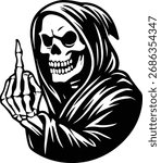 Grim Reaper | Skeleton Middle Finger Design | Gothic Skull Reaper