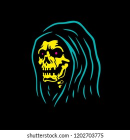 GRIM REAPER SKULL DEATH MULTICOLOR BLACK BACKGROUND