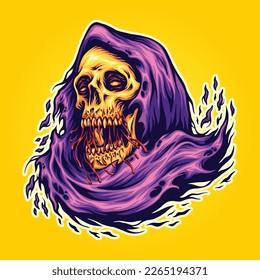 Grim reaper skull head cartoon logo illustrations vector illustrations for your work logo, merchandise t-shirt, stickers and label designs, poster, greeting cards advertising business company or brand