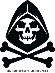 Crânio Ceifador com Capuz e Crossbones - Emblema Vetor Escuro