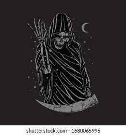 Grim reaper skull horror graphic illustration vector art t-shirt design