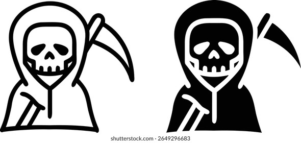 Grim Reaper Skull Icon Vetor preto e branco Halloween Death Design