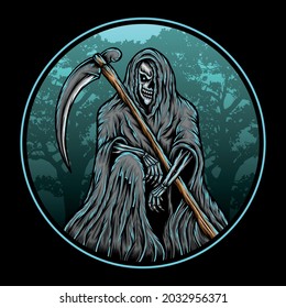 Grim reaper skull illustration. Premium vector